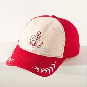 NEW! ANTHROPOLOGIE Coney Island Picnic Nautical Monogram Cap “R” Red/Off White